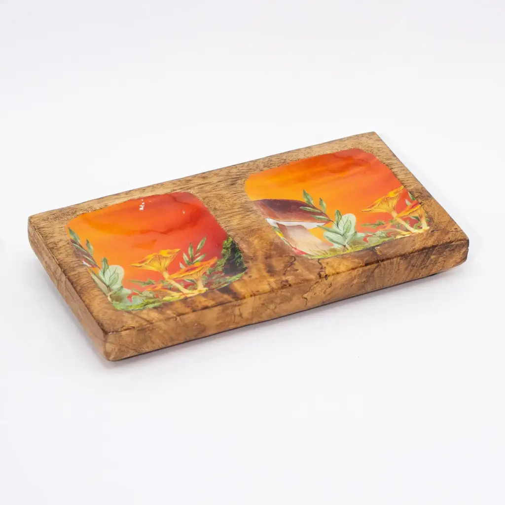 Double Trinket Tray 20x10x2.5cm – Mushroom Design Maroon | www.artisangoods.co.uk 3