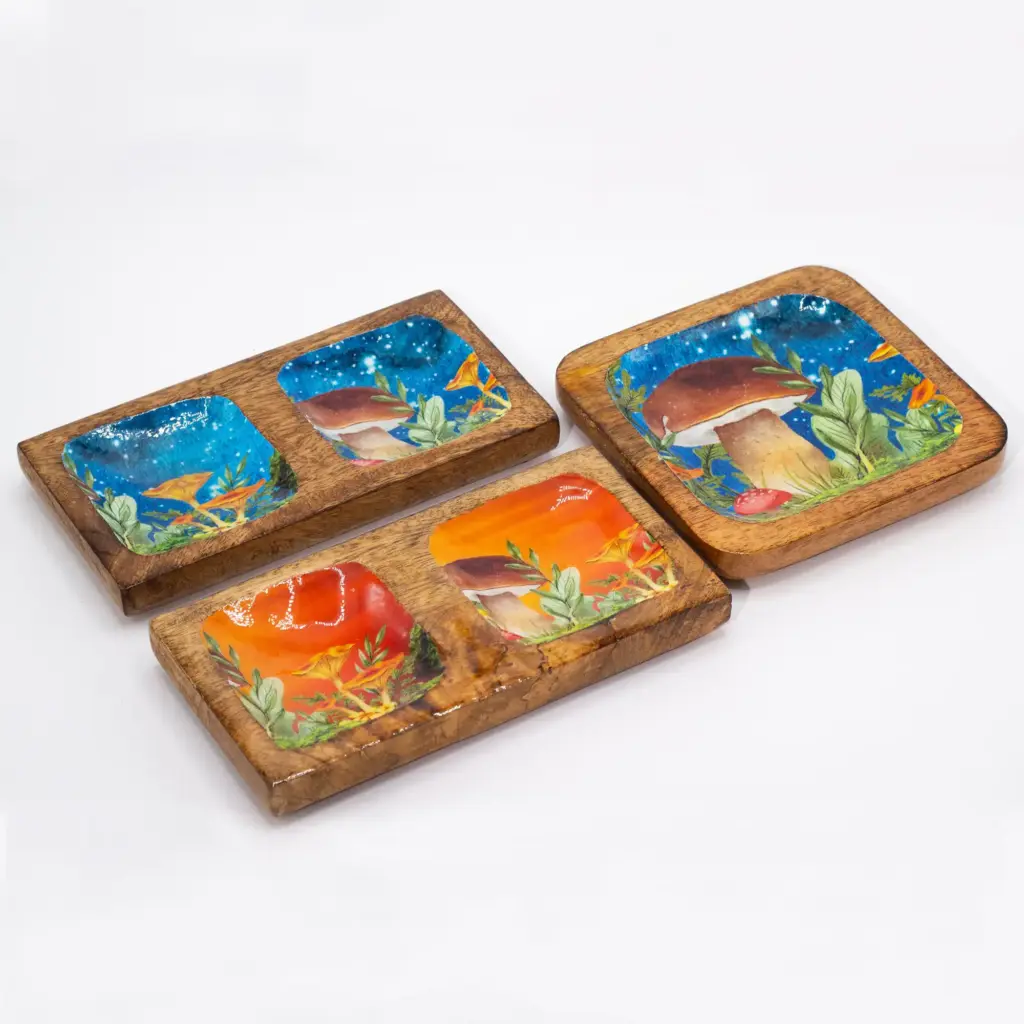 Double Trinket Tray 20x10x2.5cm – Mushroom Design Maroon | www.artisangoods.co.uk 4