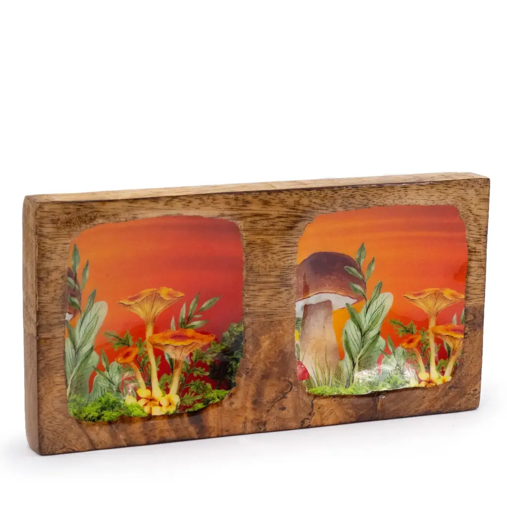 Double Trinket Tray 20x10x2.5cm – Mushroom Design Maroon | www.artisangoods.co.uk