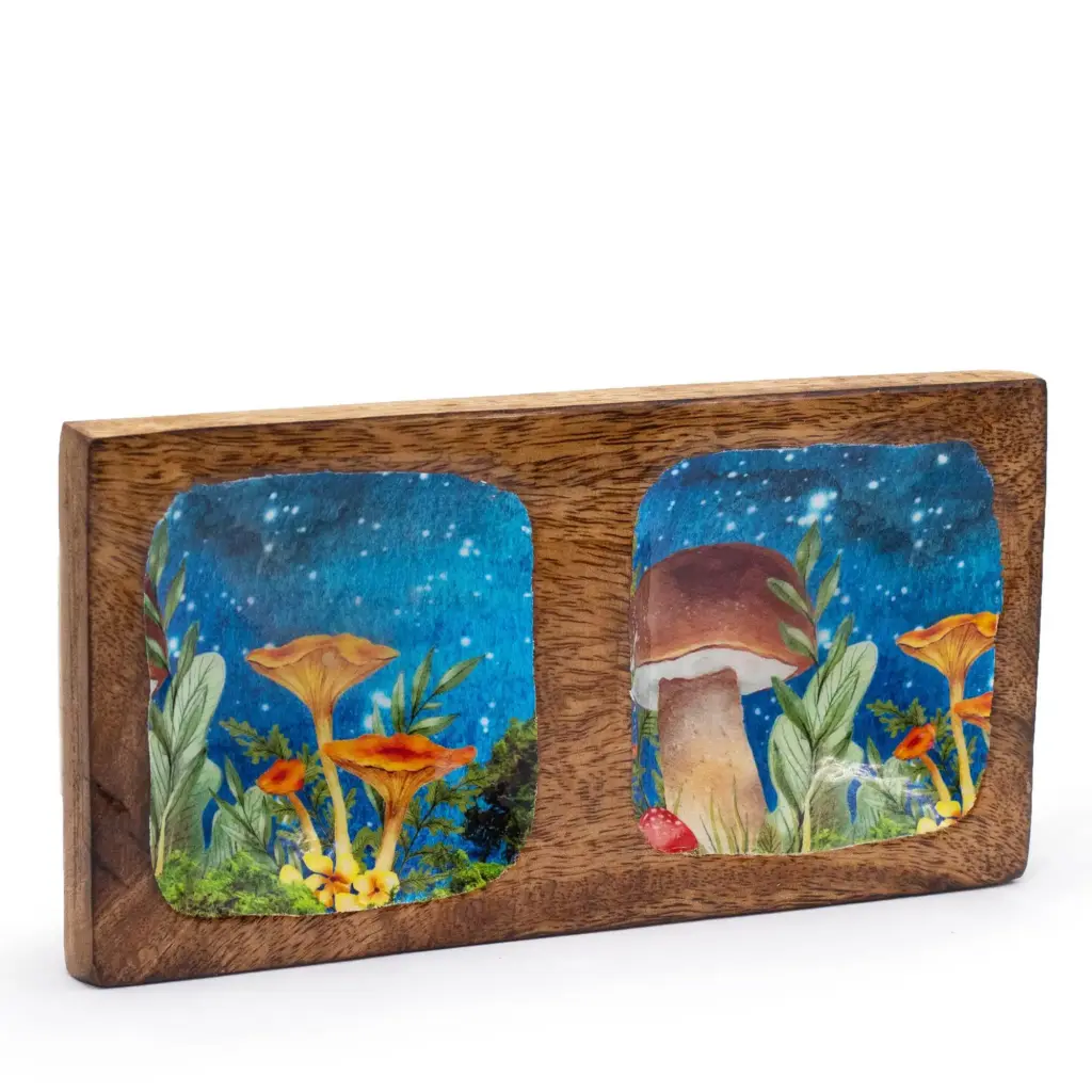Double Trinket Tray 20x10x2.5cm – Mushroom Design Teal | www.artisangoods.co.uk