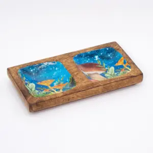 Double Trinket Tray 20x10x2.5cm – Mushroom Design Teal | www.artisangoods.co.uk 4