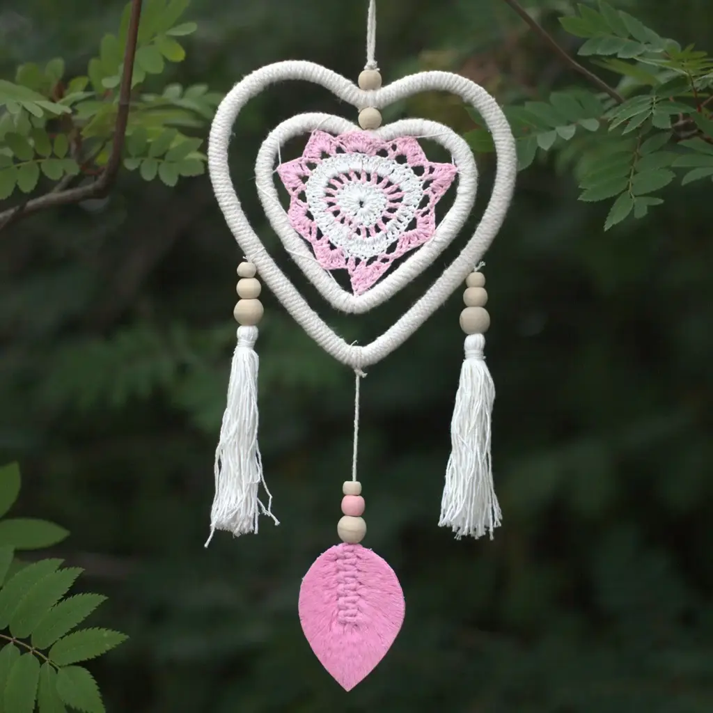 Dream Catcher – Medium Pink Heart in Heart | www.artisangoods.co.uk