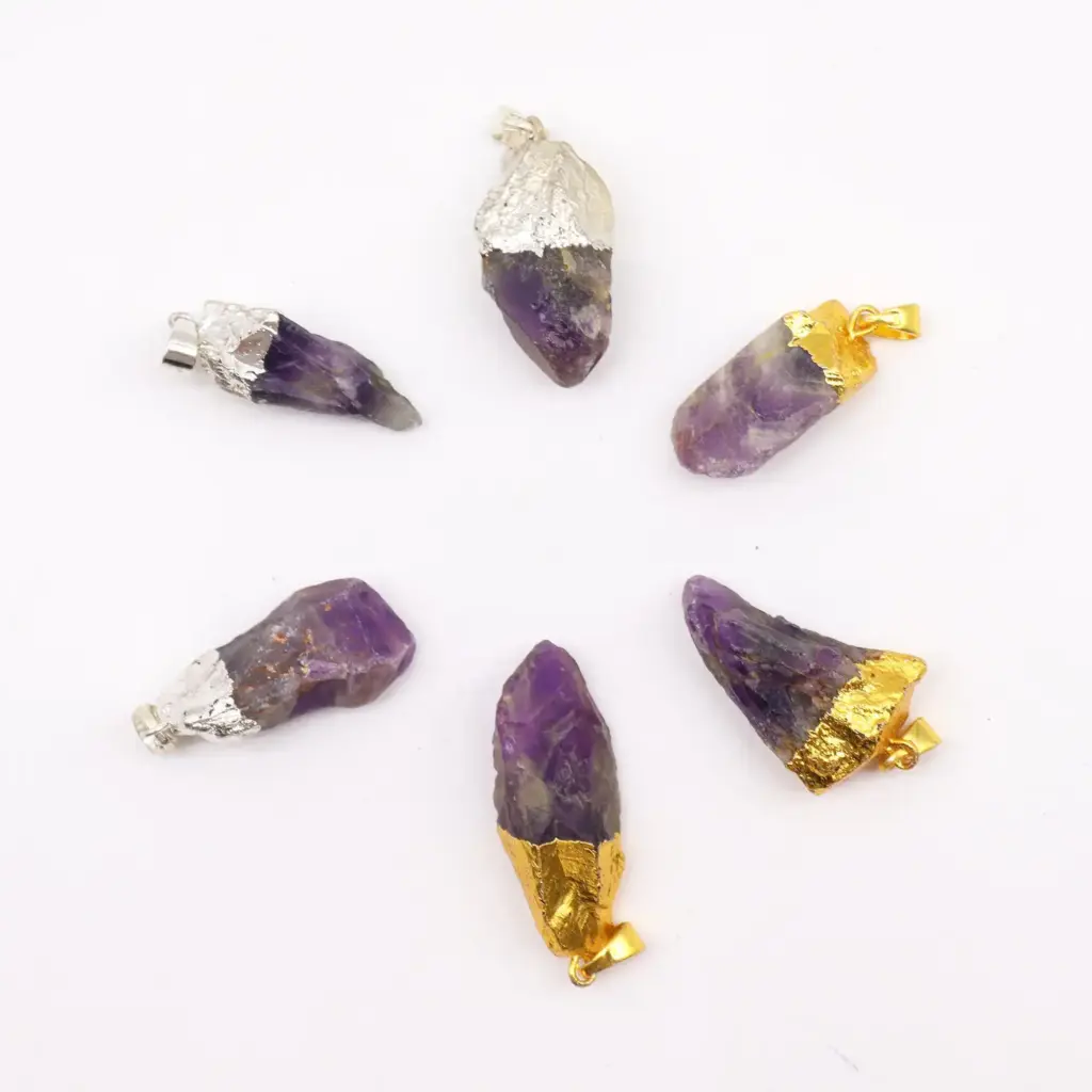 Gemstone Amethyst Gold & Silver Plated Pendants (6 assorted) | www.artisangoods.co.uk