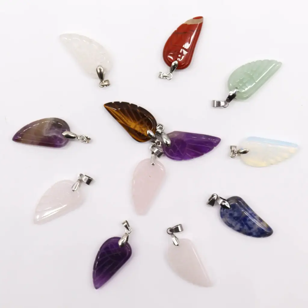 Gemstone Angel Wings Pendants (12 assorted) 28x15mm | www.artisangoods.co.uk