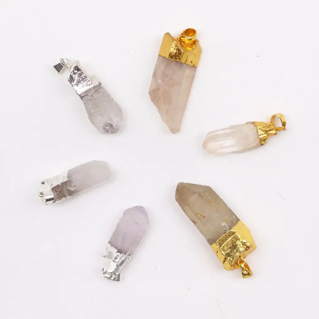 Gemstone Clear Quartz Gold & Silver Plated Pendants (6 assorted) | www.artisangoods.co.uk