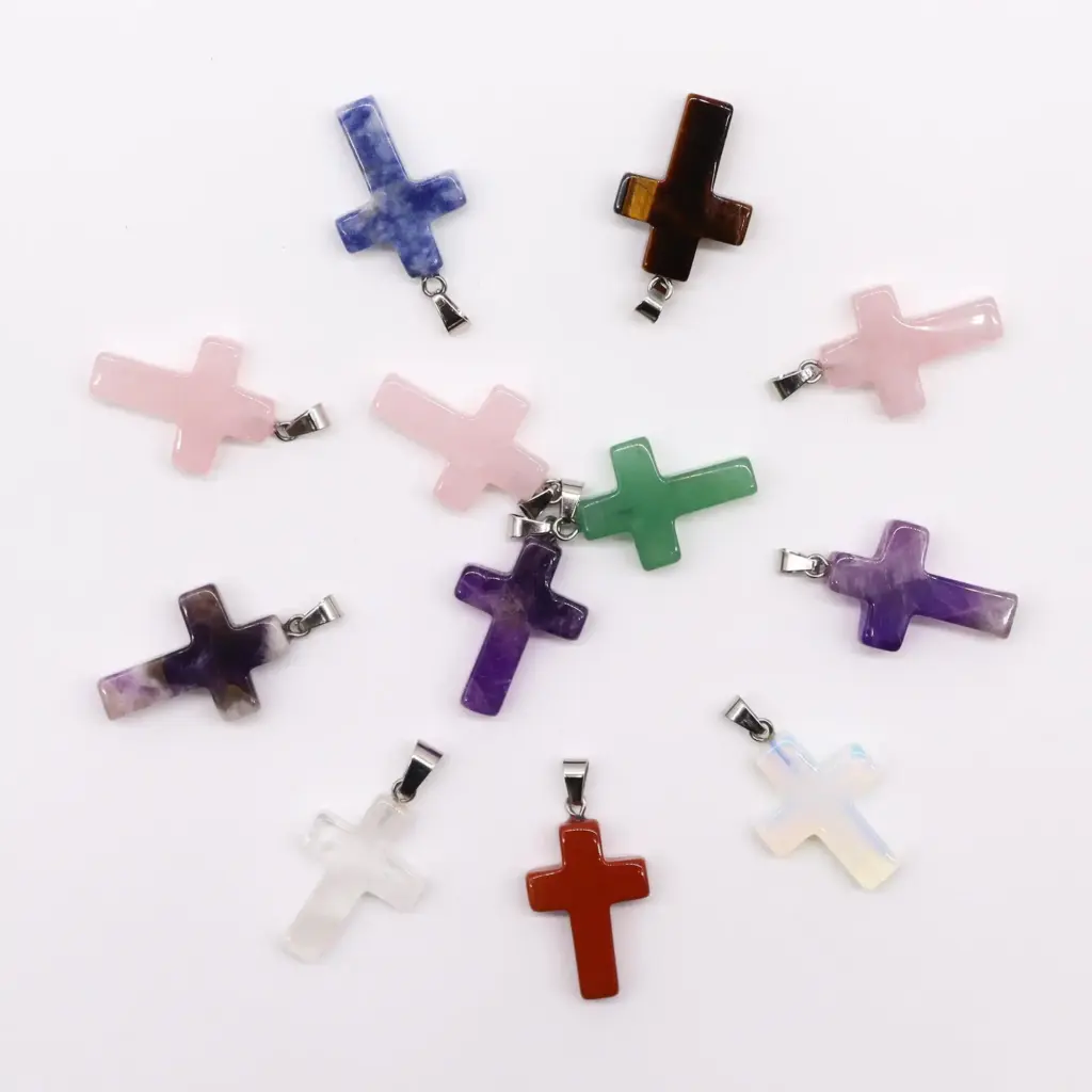 Gemstone Crosses Pendants (12 assorted) 25x18mm | www.artisangoods.co.uk