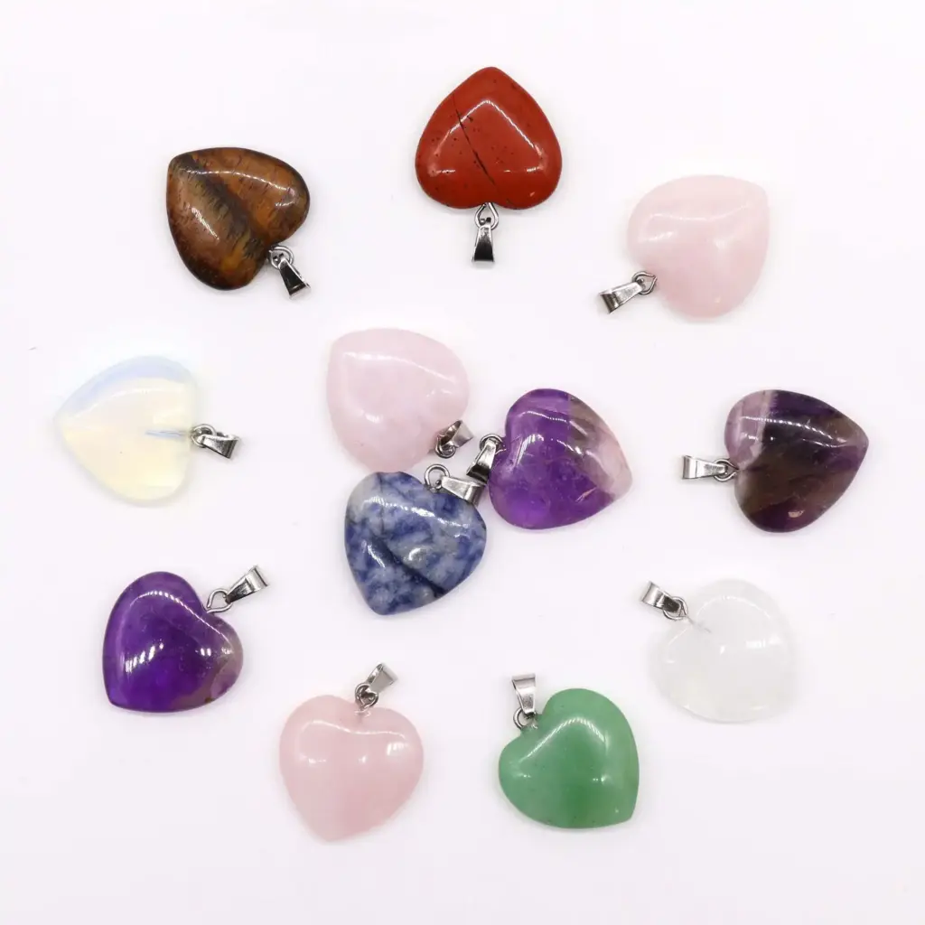 Gemstone Heart Pendants (12 assorted) 20x6mm | www.artisangoods.co.uk