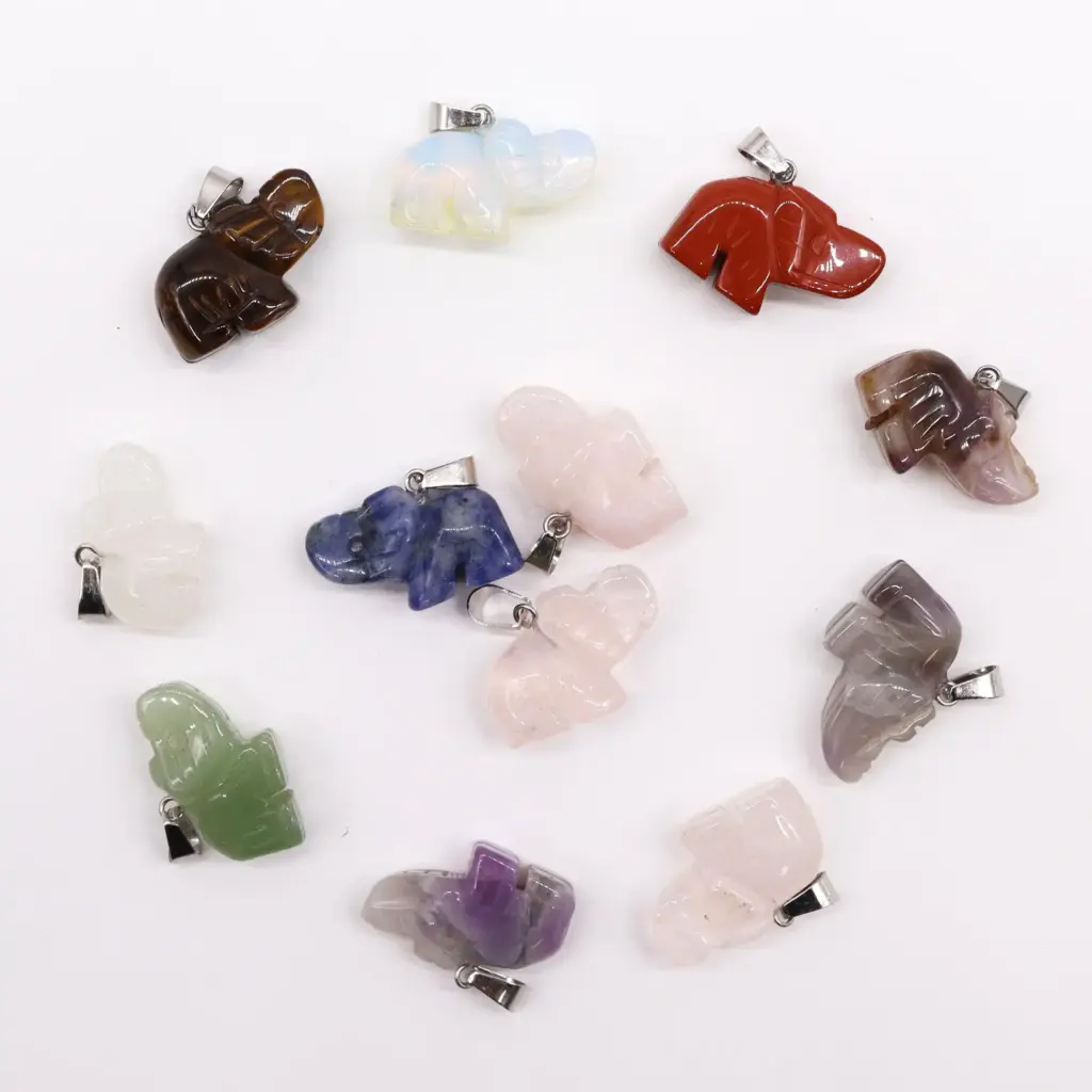Gemstone Lucky Elephants Pendants (12 assorted) 25x15mm | www.artisangoods.co.uk
