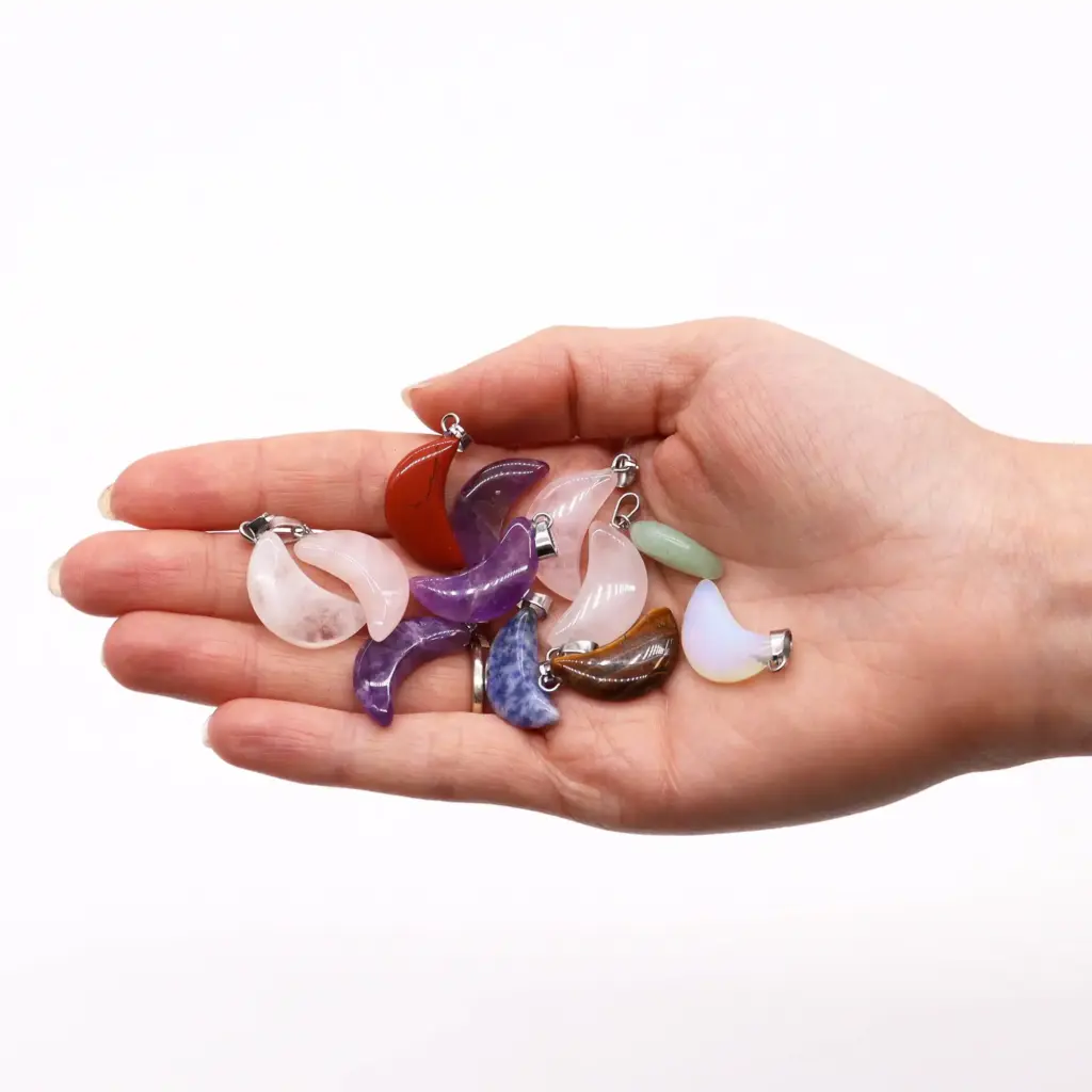 Gemstone Moons Pendants (12 assorted) 20x13mm | www.artisangoods.co.uk