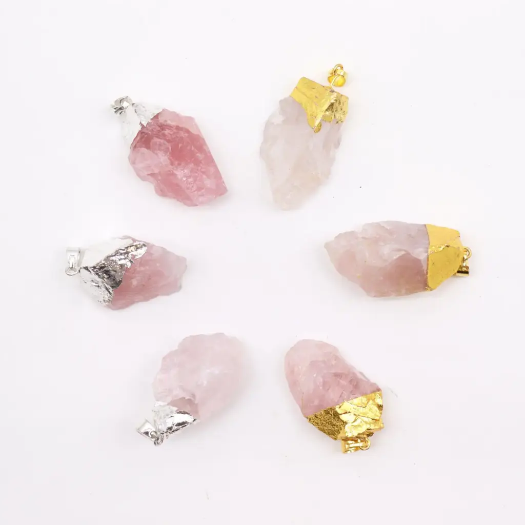 Gemstone Rose Quartz Gold & Silver Plated Pendants (6 assorted) | www.artisangoods.co.uk