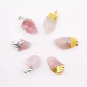 Gemstone Rose Quartz Gold & Silver Plated Pendants (6 assorted) | www.artisangoods.co.uk 1