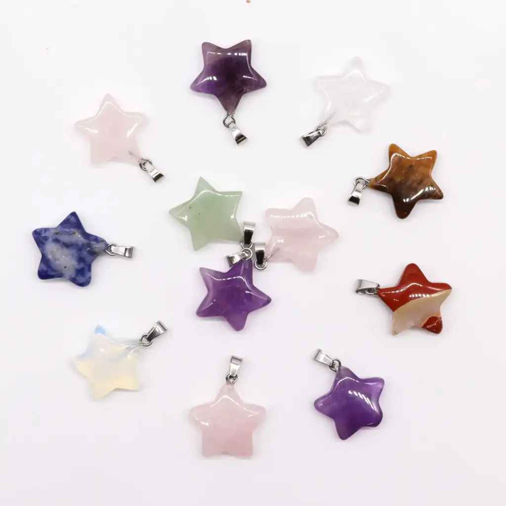 Gemstone Stars Pendants (12 assorted) 20x6mm | www.artisangoods.co.uk