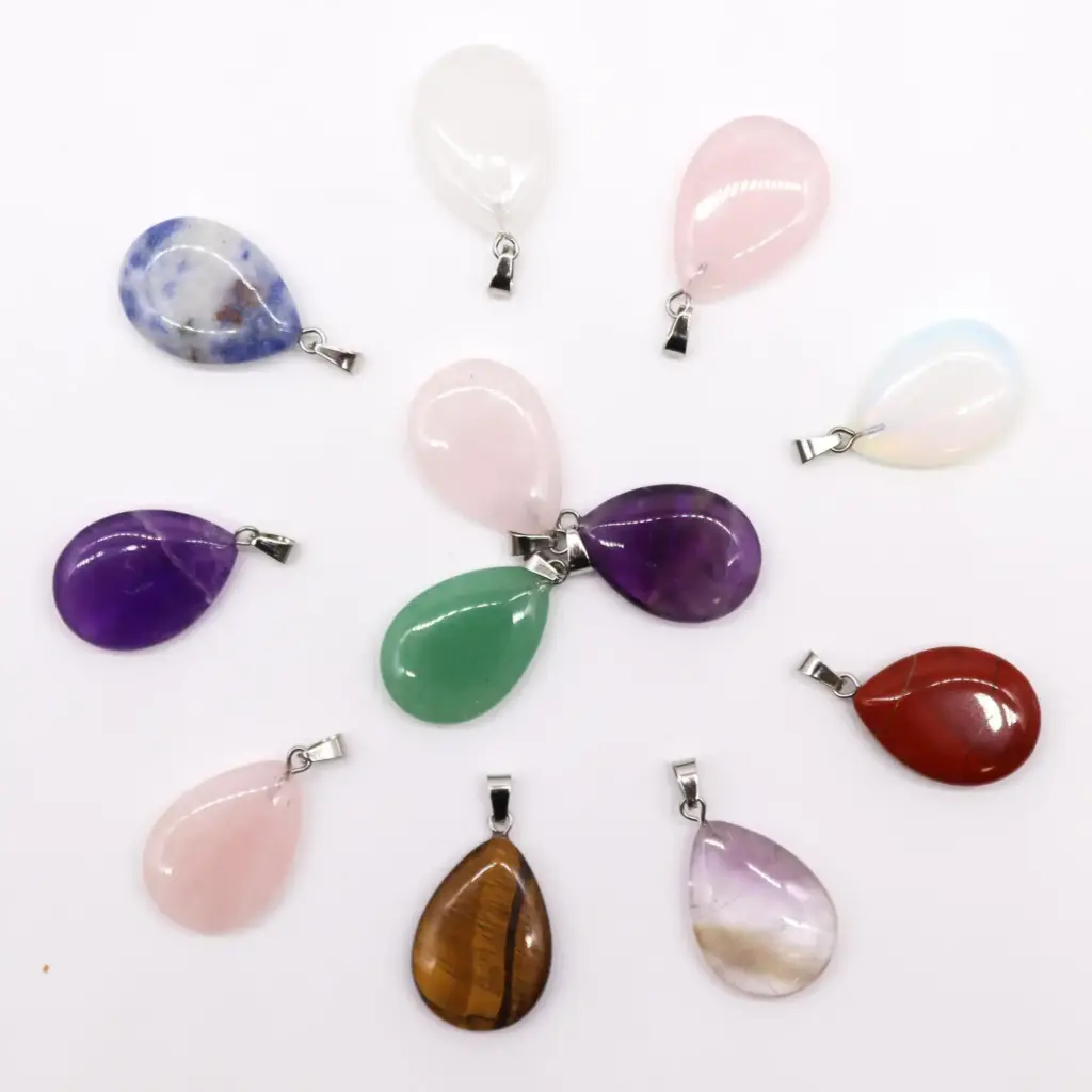 Gemstone Teardrops Pendants (12 assorted) 25x18mm | www.artisangoods.co.uk