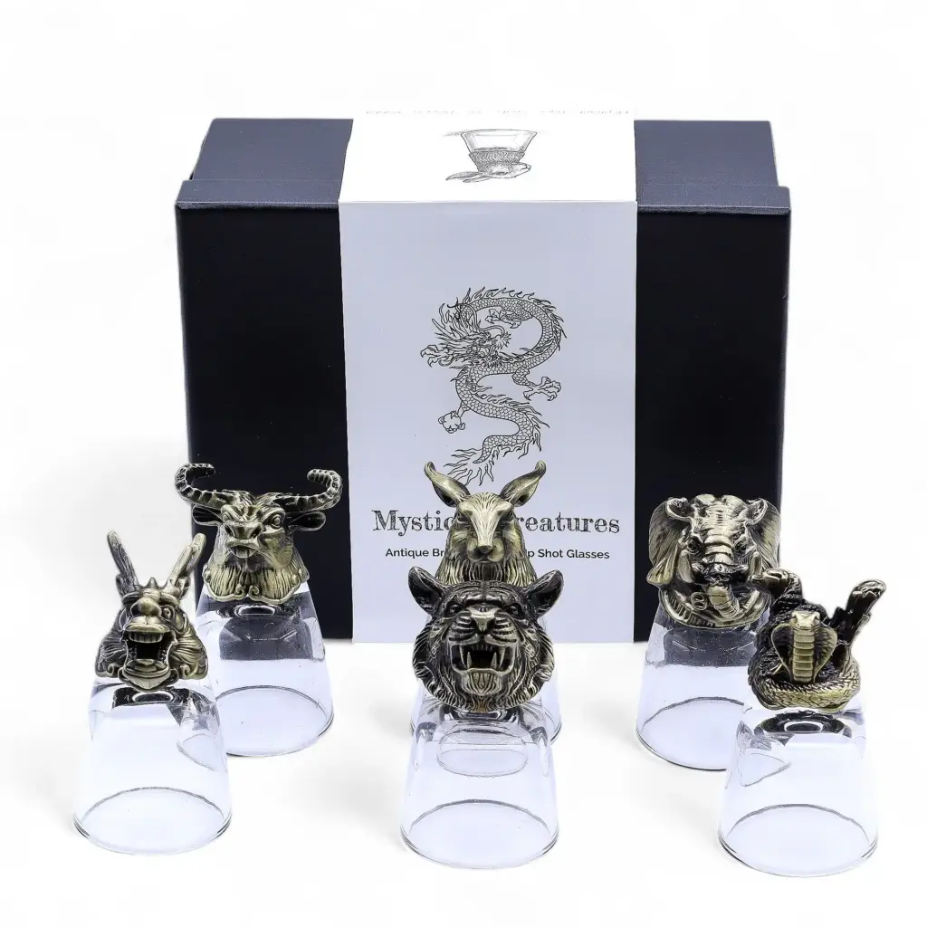 Gift Set of 6 Shot Glasses (50ml) – Mystical Creatures – Antique Bronze | www.artisangoods.co.uk