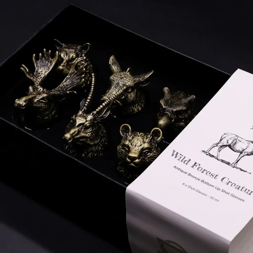 Gift Set of 6 Shot Glasses (50ml) – Wild Forest Creatures – Antique Bronze | www.artisangoods.co.uk 6