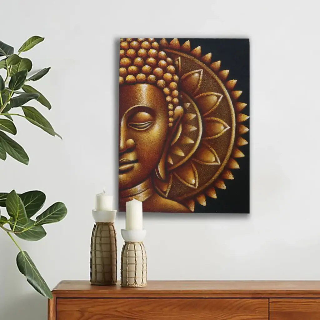 Gold Half Buddha Mandala 60x80cm | www.artisangoods.co.uk