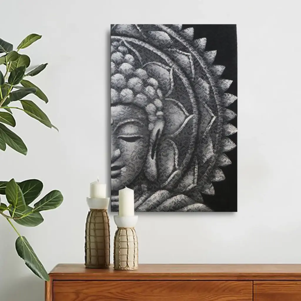Grey Half Buddha Mandala 60x80cm | www.artisangoods.co.uk 4
