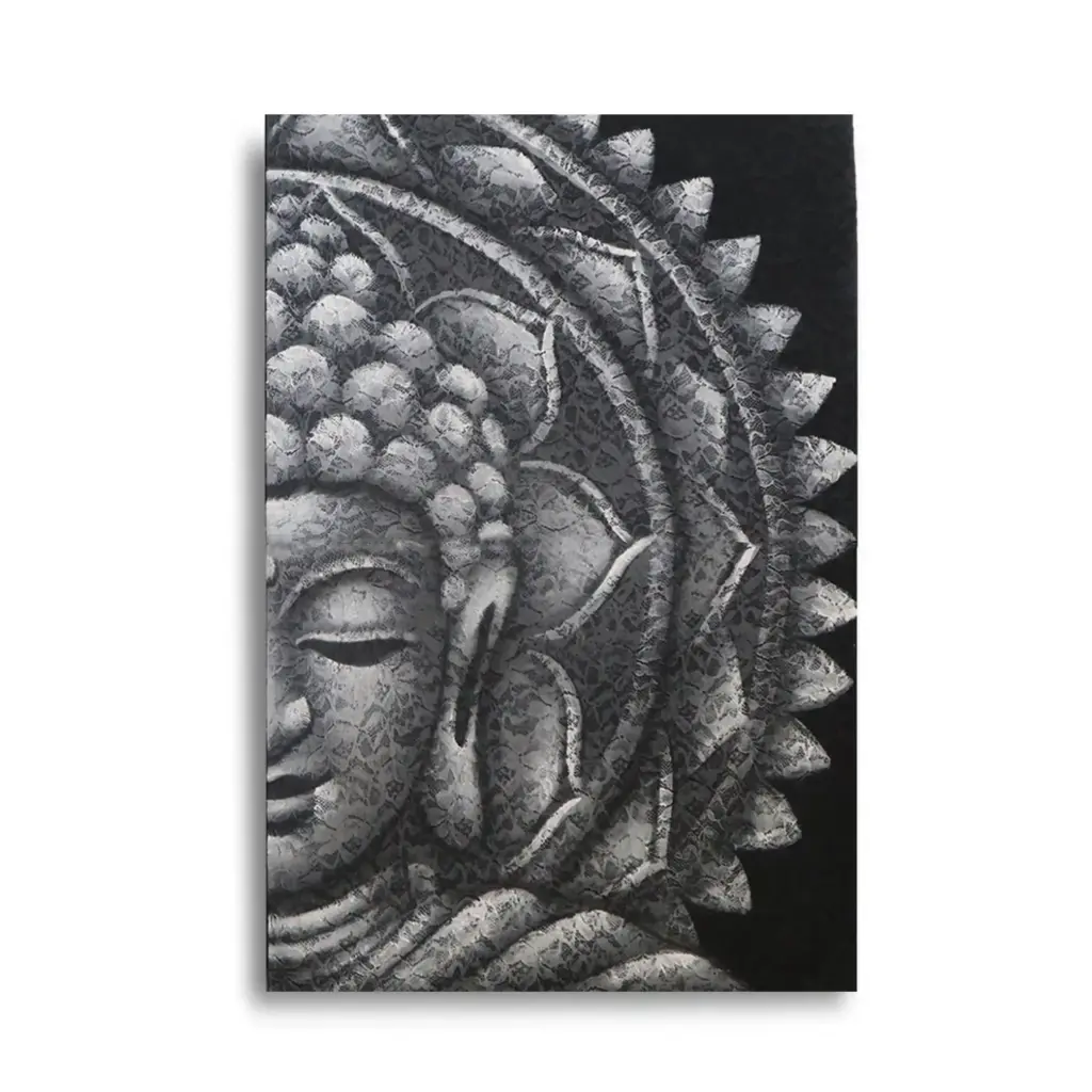 Grey Half Buddha Mandala 60x80cm | www.artisangoods.co.uk