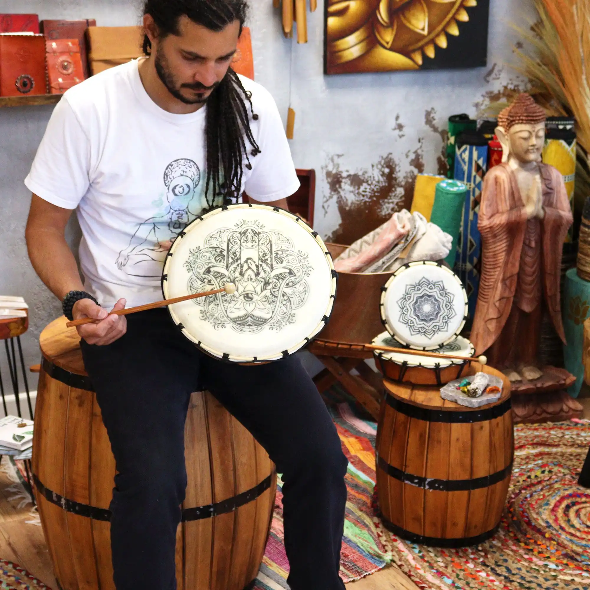 Hamsa Shamanic Drum with Two Sticks – 30cm | www.artisangoods.co.uk 3 Hamsa Shamanic Drum with Two Sticks – 30cm | www.artisangoods.co.uk 2