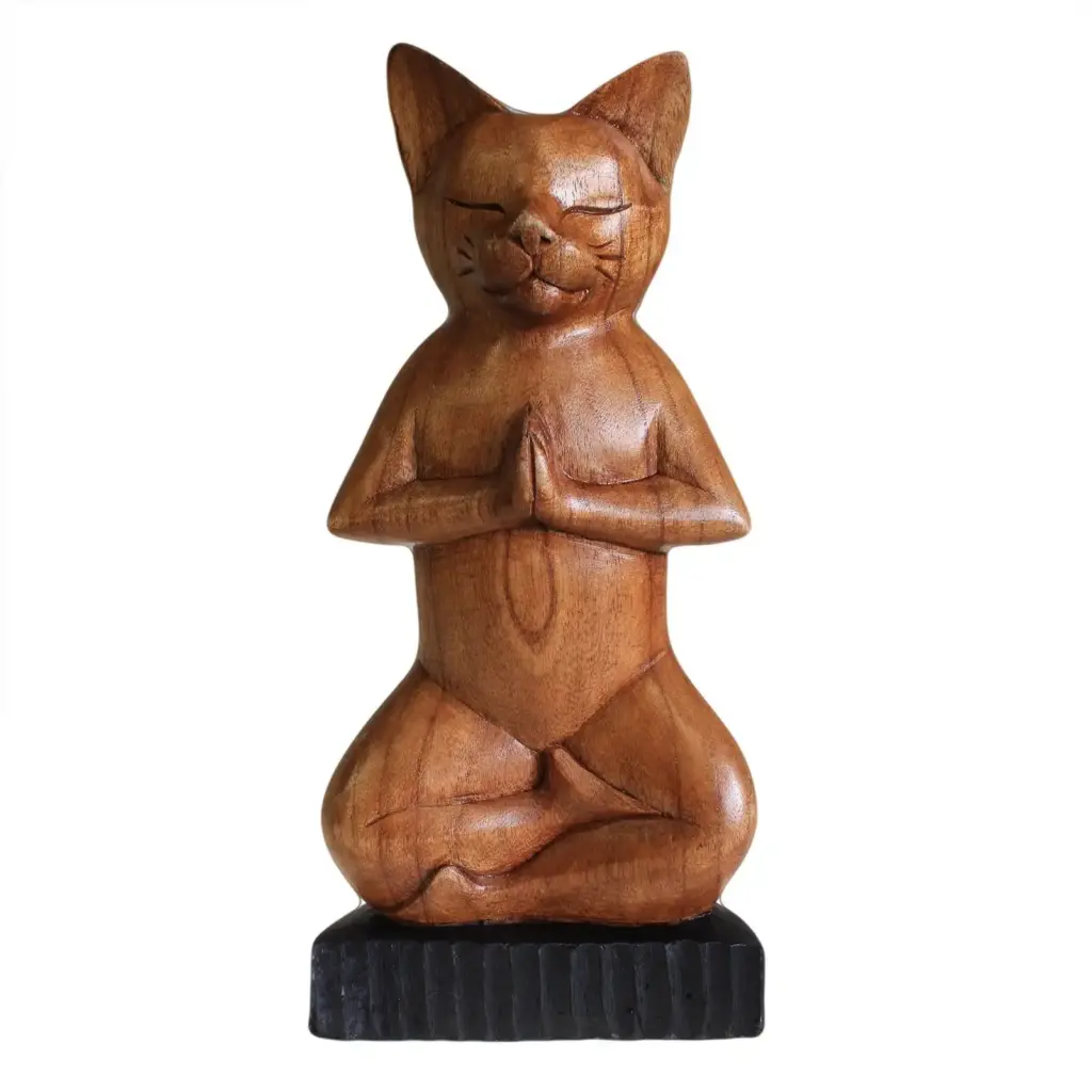 Handcarved Yoga Cats – Lotus | www.artisangoods.co.uk