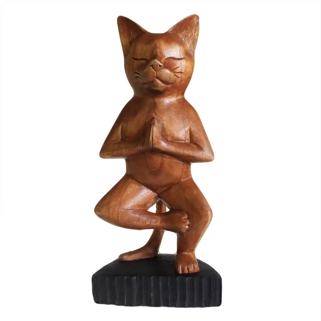 Handcarved Yoga Cats – One Leg | www.artisangoods.co.uk