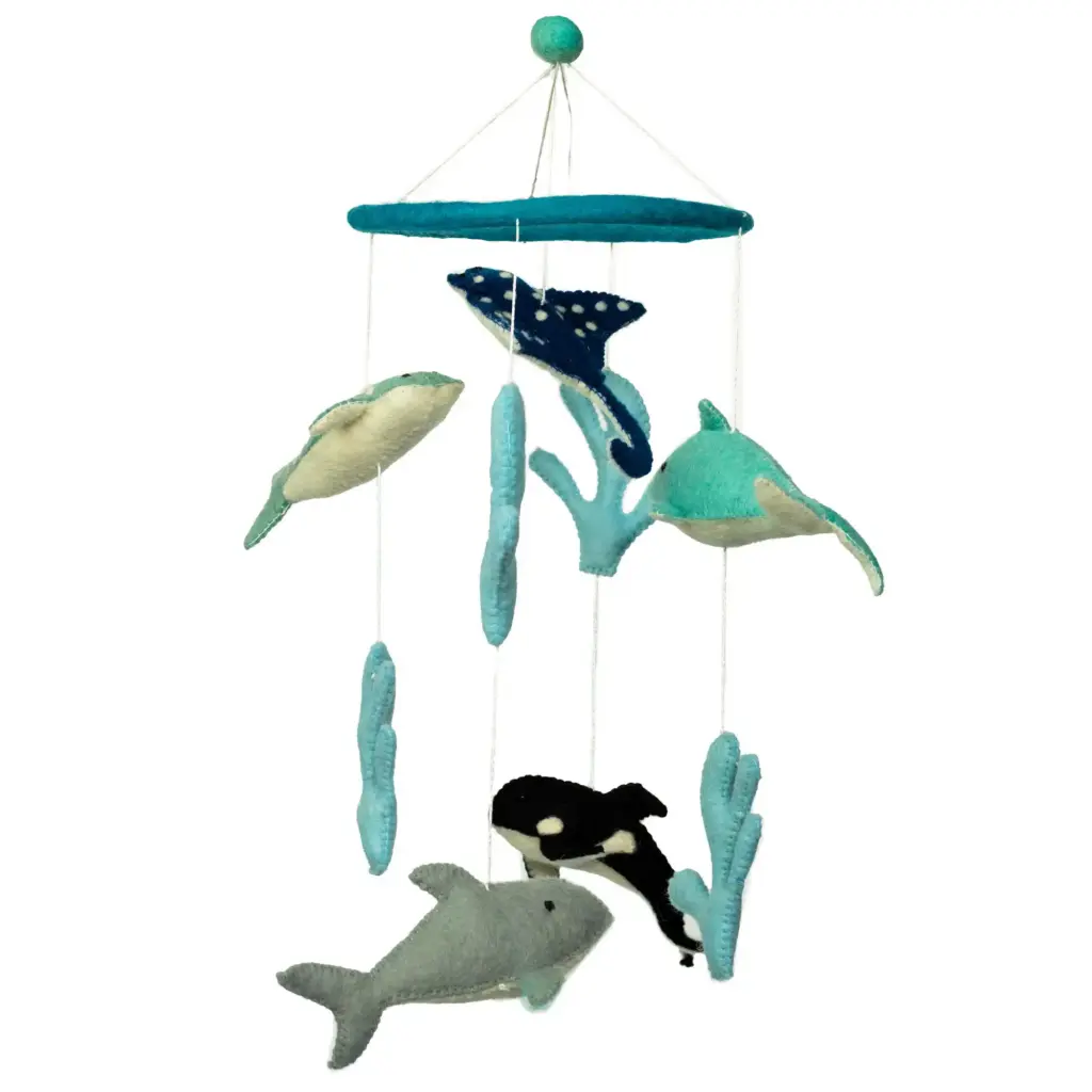 Handmade Felt Mobile – Dolphines & Sealife | www.artisangoods.co.uk