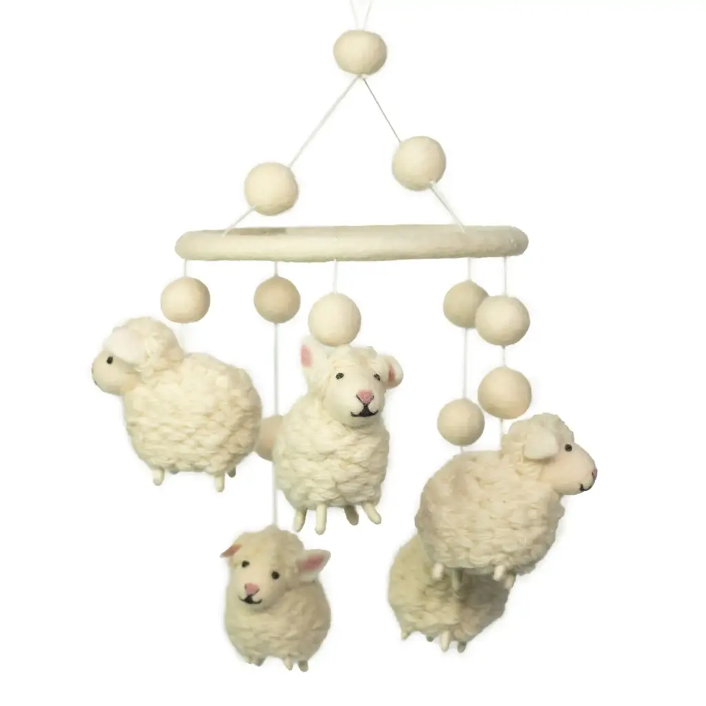 Handmade Felt Mobile – White Sheep | www.artisangoods.co.uk