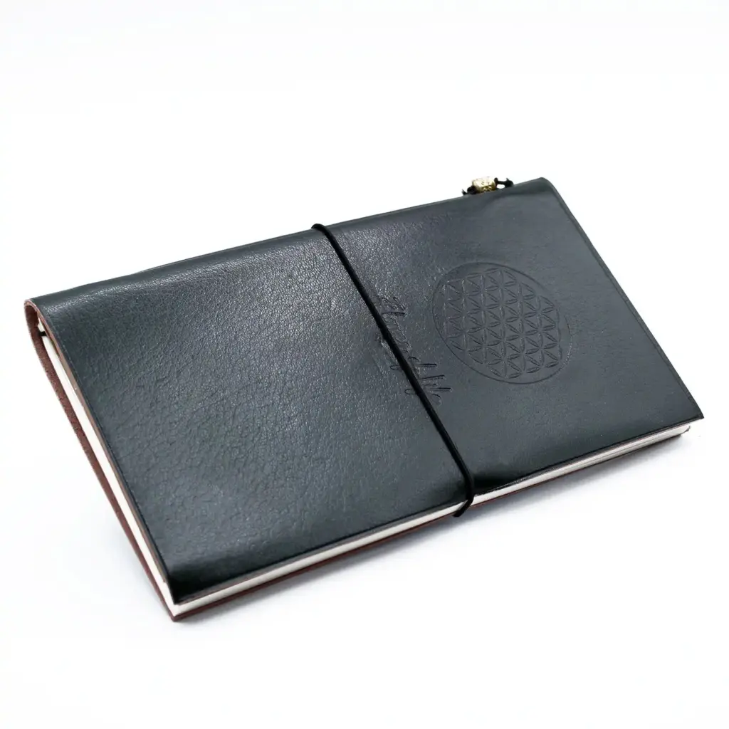 Handmade Leather Journal – Flower of Life – Green (80 pages) | www.artisangoods.co.uk