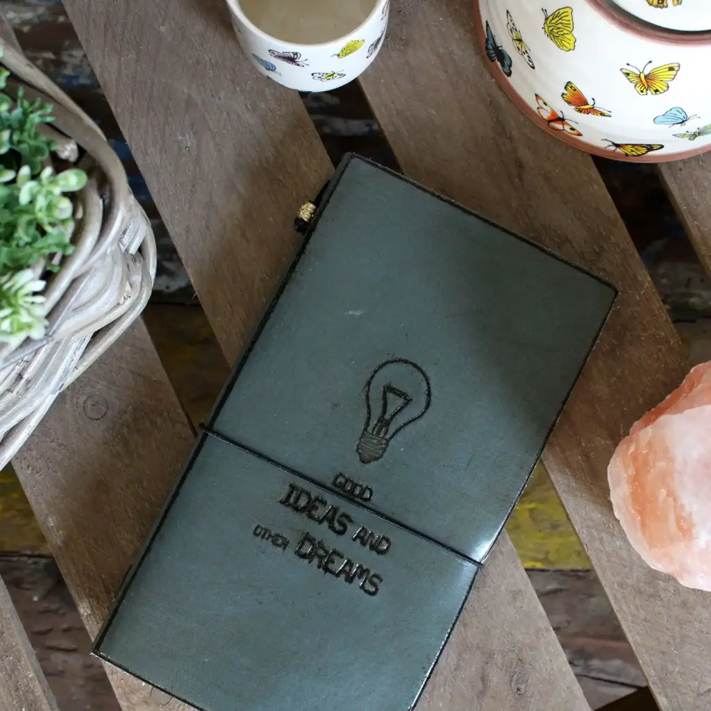 Handmade Leather Journal – Good Ideas and Other Dreams – Grey (80 pages) | www.artisangoods.co.uk 4 Handmade Leather Journal – Good Ideas and Other Dreams – Grey (80 pages) | www.artisangoods.co.uk 4