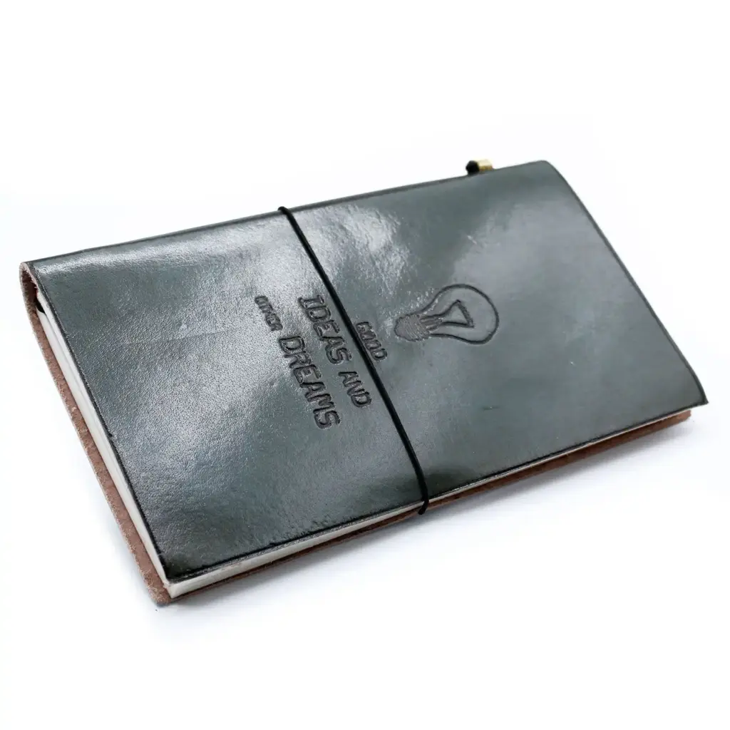 Handmade Leather Journal – Good Ideas and Other Dreams – Grey (80 pages) | www.artisangoods.co.uk