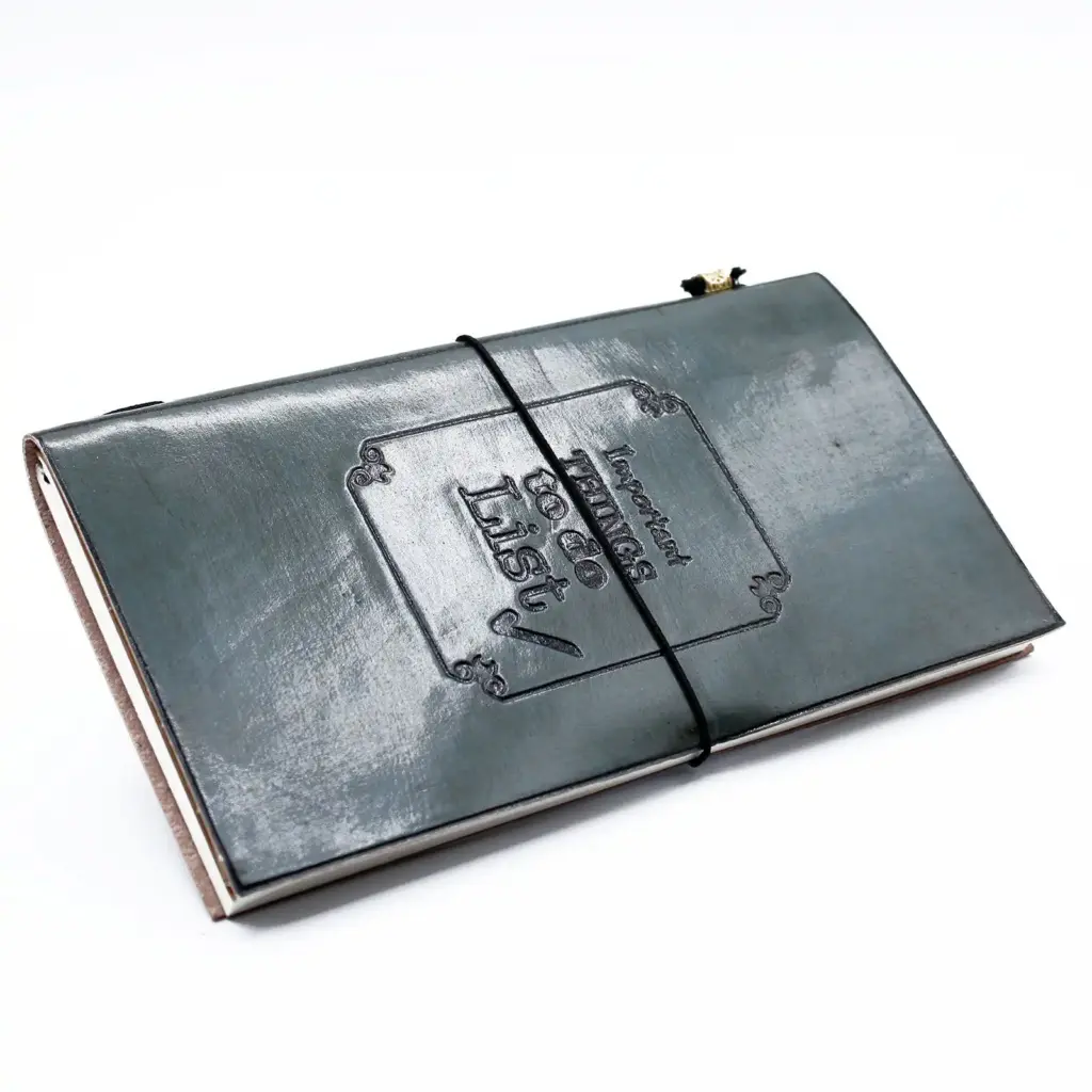 Handmade Leather Journal – Important Things To Do – Grey (80 pages) | www.artisangoods.co.uk