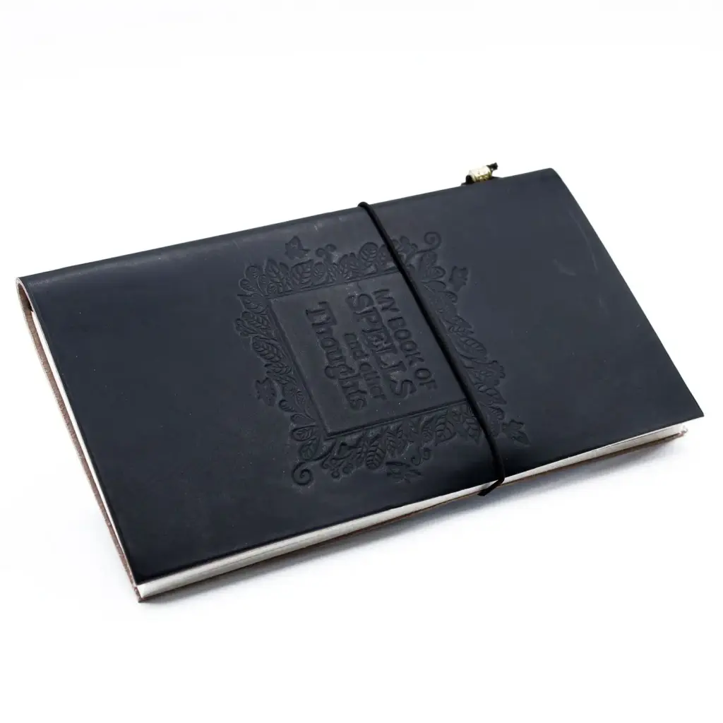 Handmade Leather Journal – My Book of Spells and other Thoughts – Black | www.artisangoods.co.uk 4 Handmade Leather Journal – My Book of Spells and other Thoughts – Black | www.artisangoods.co.uk 4