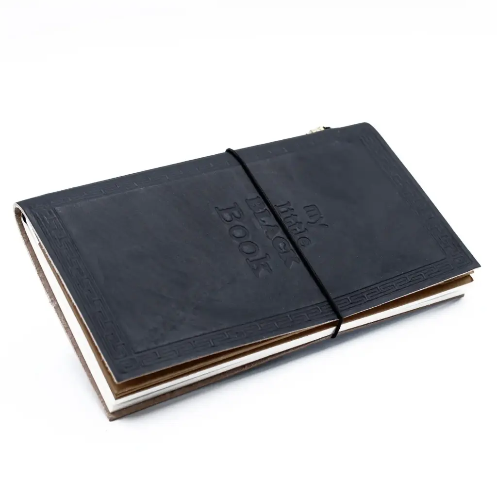 Handmade Leather Journal – My Little Black Book – Black (80 pages) | www.artisangoods.co.uk
