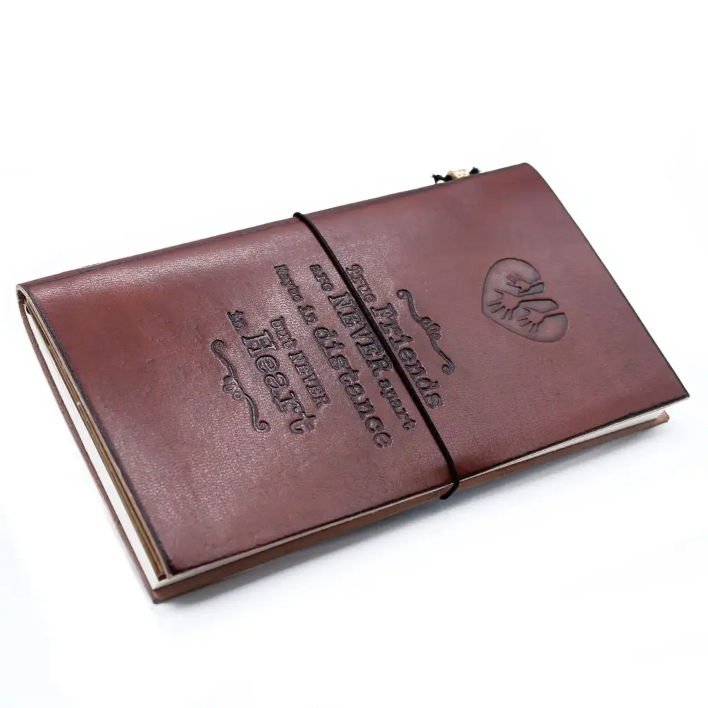 Handmade Leather Journal – True Friends – Brown (80 pages) | www.artisangoods.co.uk