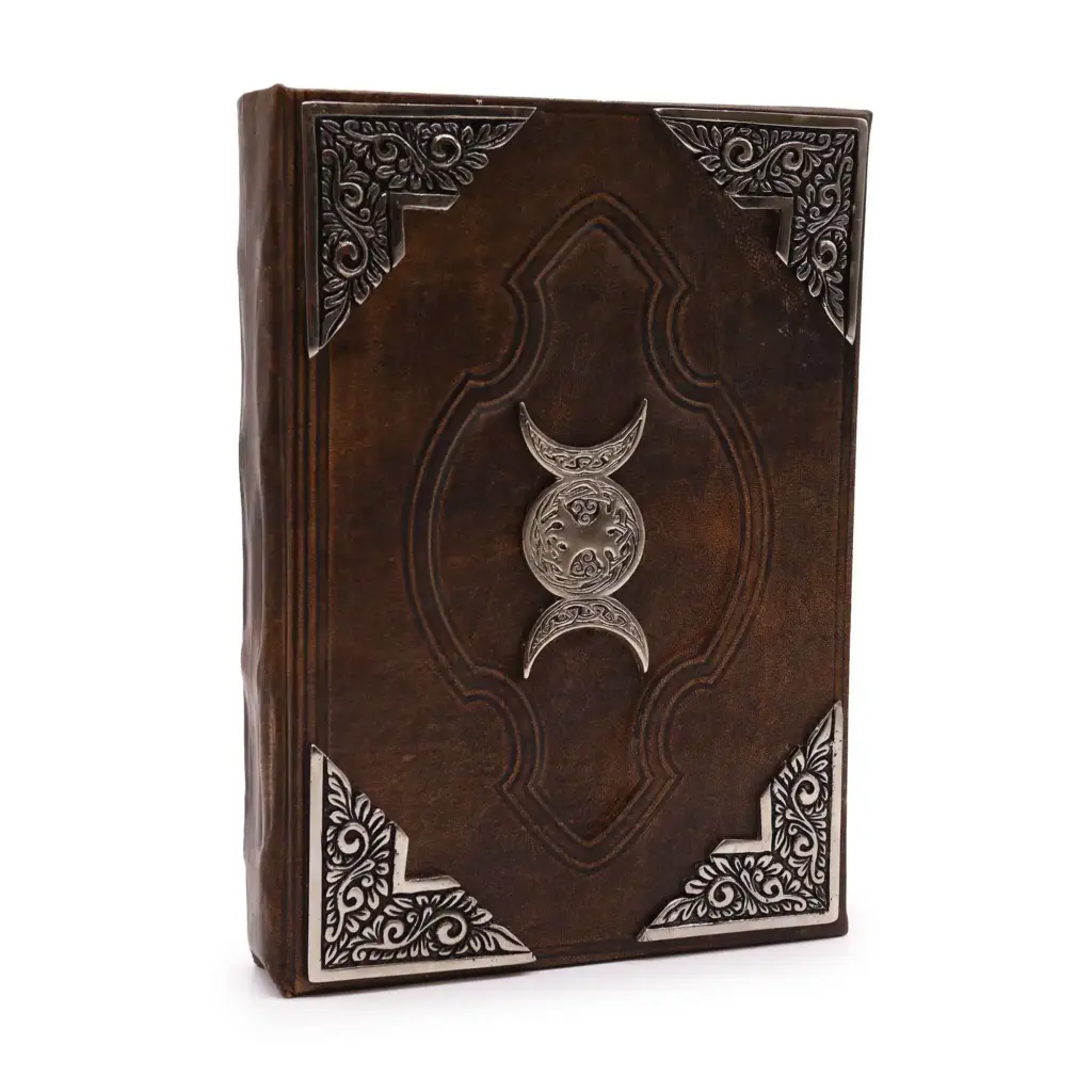 Heafty Brown Tan Book – Zinc Triple Moon Decor – 200 Deckle Edges Pages – 26x18cm | www.artisangoods.co.uk