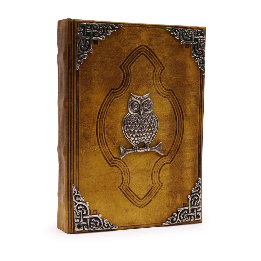 Heafty Coffee Tan Book – Zinc Owl Decor – 200 Deckle Edges Pages – 26x18cm | www.artisangoods.co.uk Heafty Coffee Tan Book – Zinc Owl Decor – 200 Deckle Edges Pages – 26x18cm | www.artisangoods.co.uk