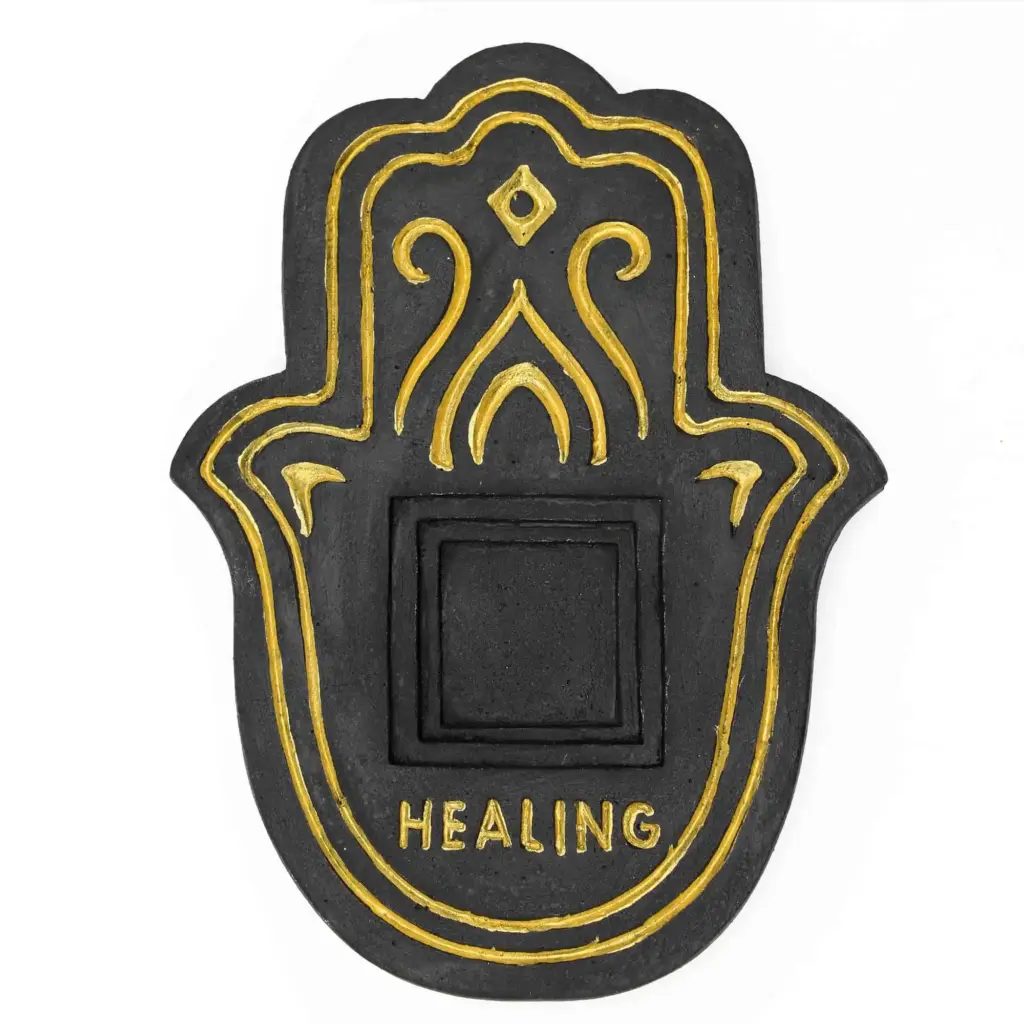 Healling Incense Plate – Black & Gold Lava-Stone Effect | www.artisangoods.co.uk 2
