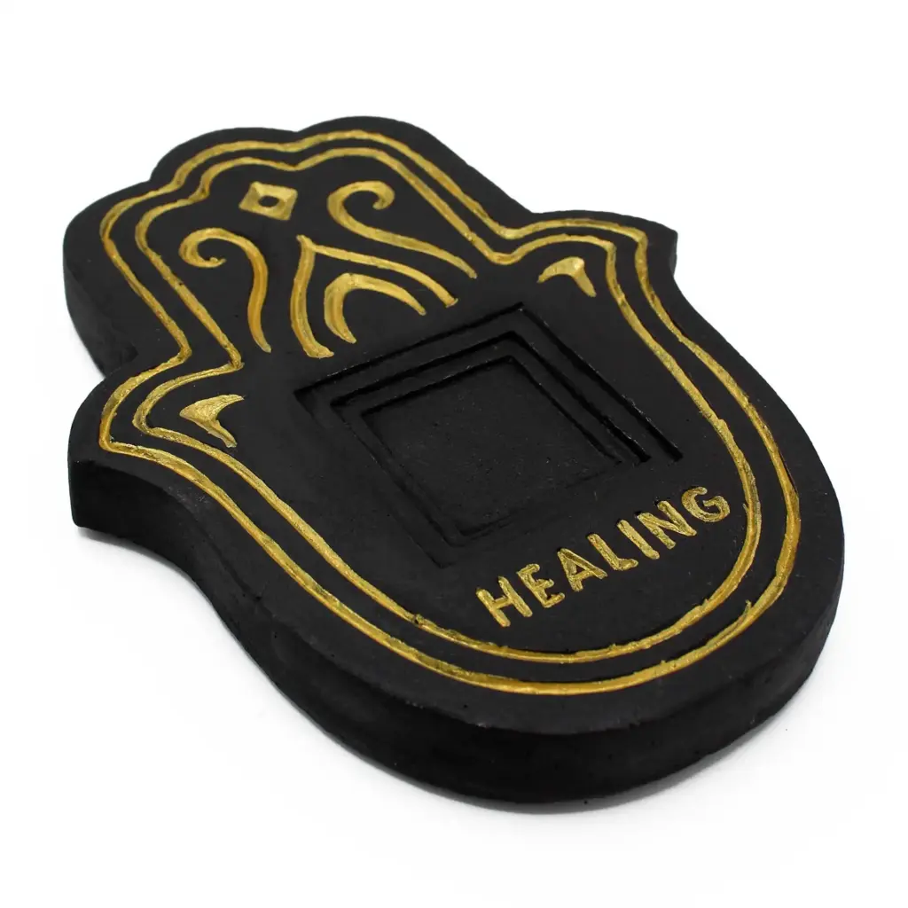 Healling Incense Plate – Black & Gold Lava-Stone Effect | www.artisangoods.co.uk