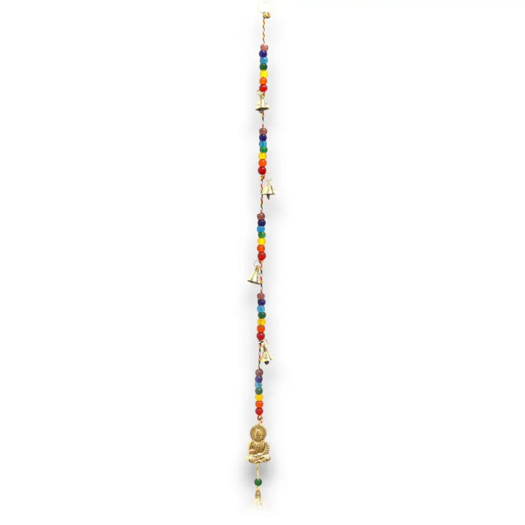 Indian Chimes – Brass Buddha with Chakra Beads String Bells 53cm | www.artisangoods.co.uk