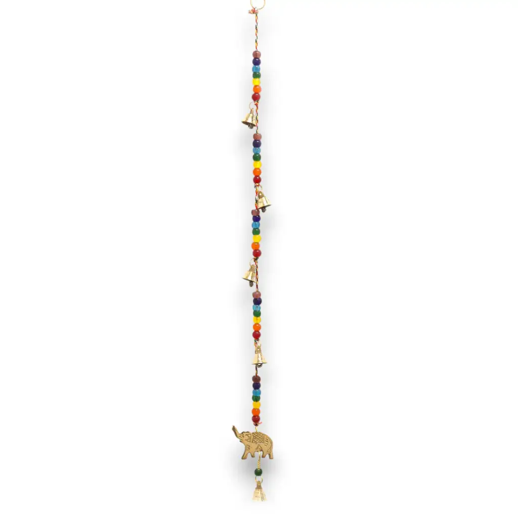 Indian Chimes – Brass Elephant with Chakra Beads String Bells 53cm | www.artisangoods.co.uk