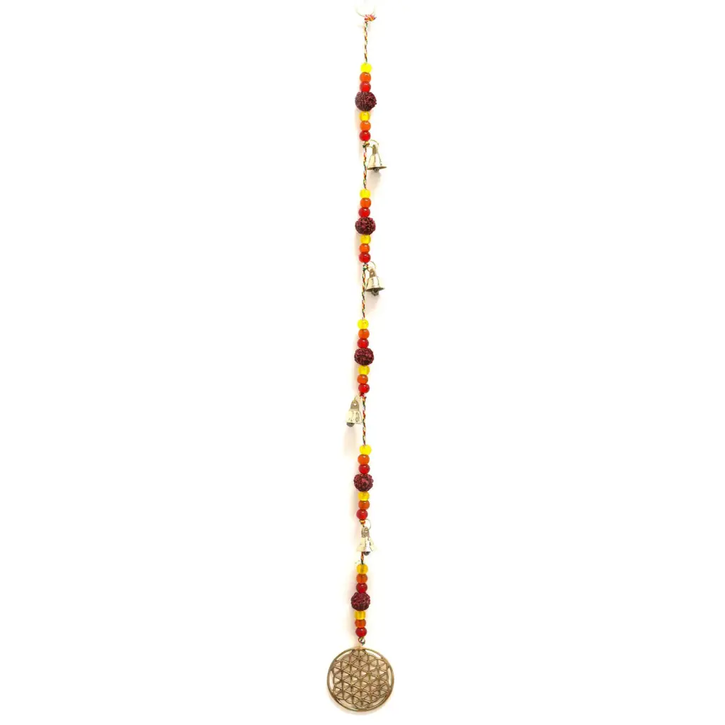 Indian Chimes – Brass Flower of Life with Rudraksha Beads String Bells | www.artisangoods.co.uk