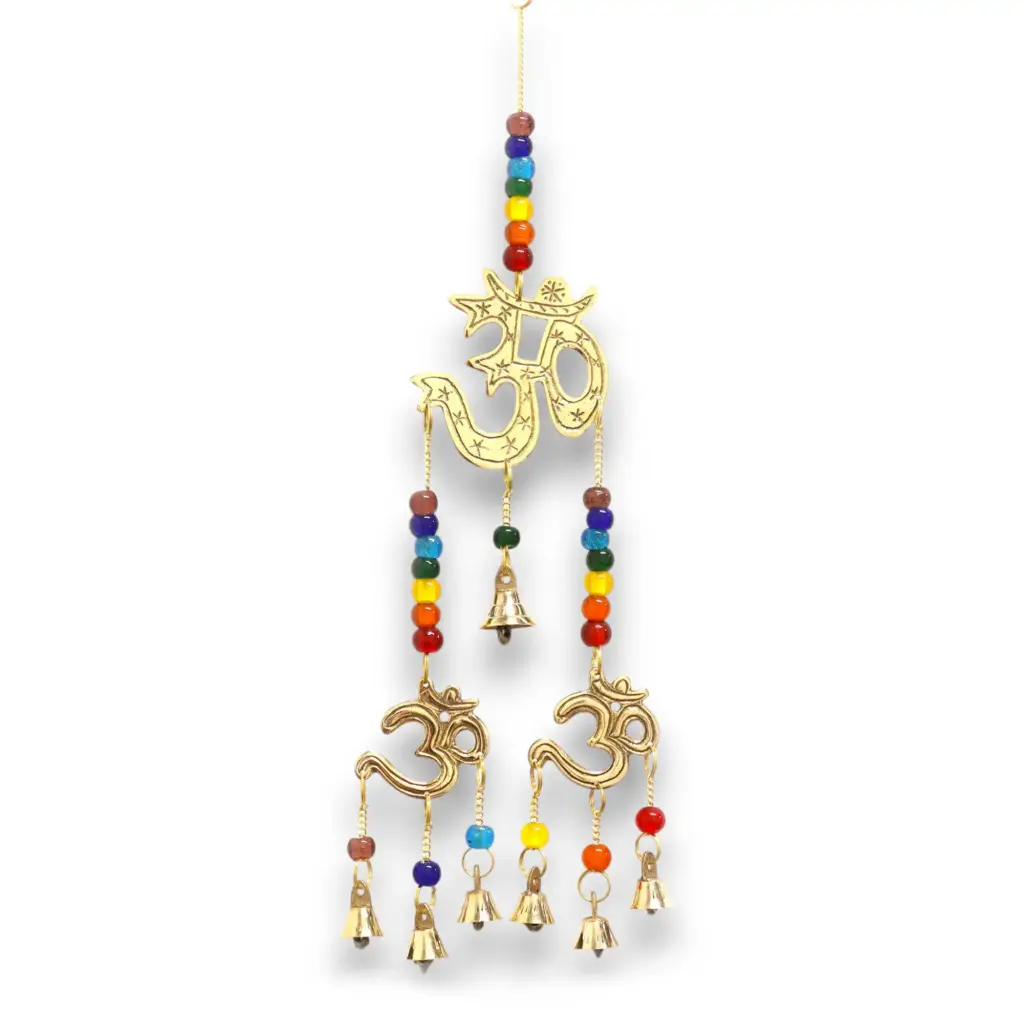 Indian Chimes – Brass Om with Chakra Beads – 7 Bells | www.artisangoods.co.uk