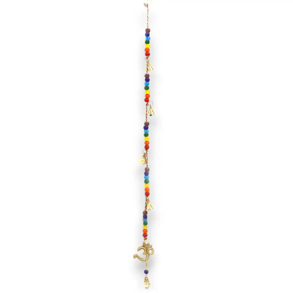 Indian Chimes – Brass OM with Chakra Beads String Bells 53cm | www.artisangoods.co.uk