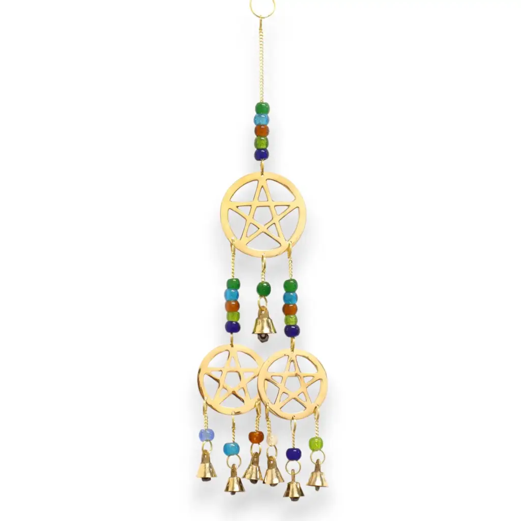 Indian Chimes – Brass Tri-Pentagram – 7 Bells | www.artisangoods.co.uk