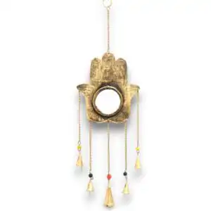 Indian Chimes – Hamsa Lrg Mirror 5 Bells | www.artisangoods.co.uk