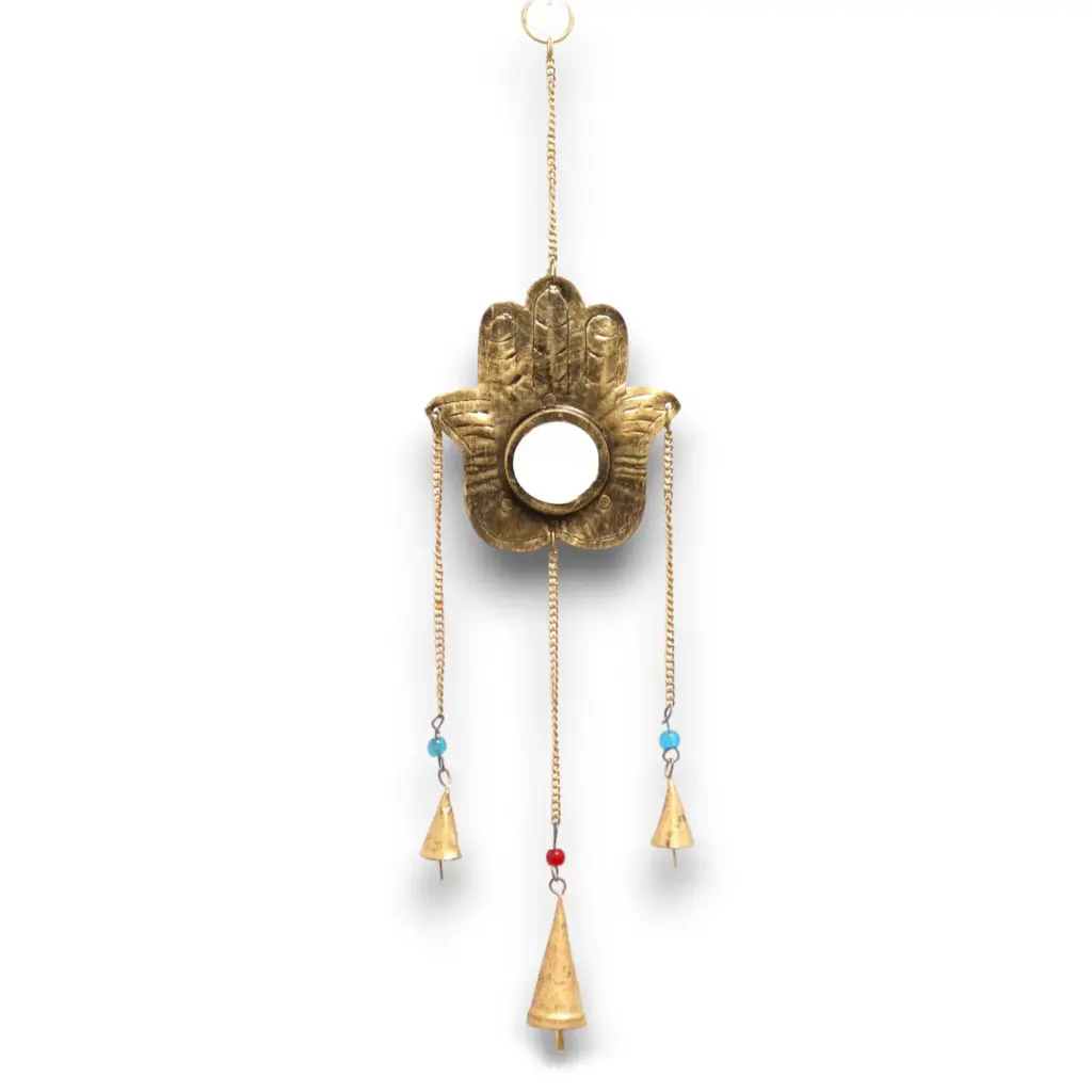 Indian Chimes – Hamsa Sm Mirror 3 Bells | www.artisangoods.co.uk