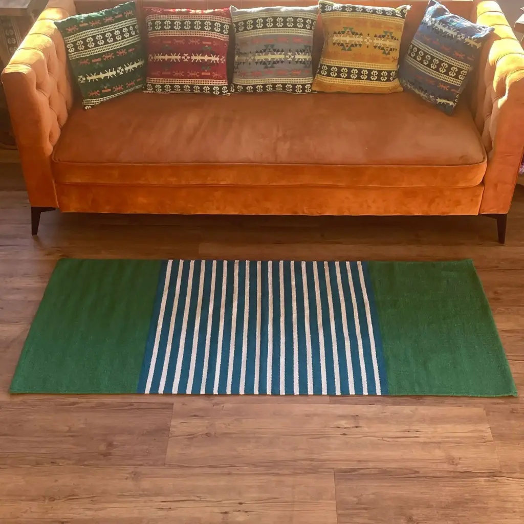 Indian Cotton Rug – 70x170cm – Blue/ Green | www.artisangoods.co.uk 7