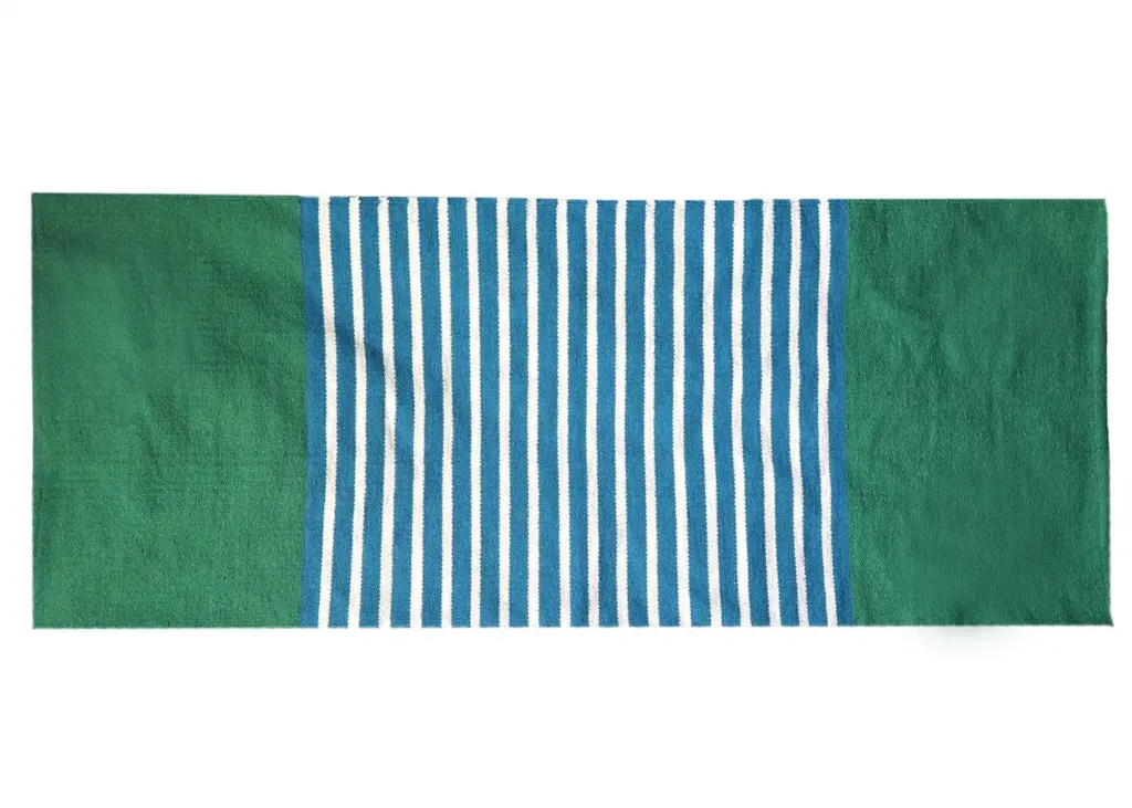 Indian Cotton Rug – 70x170cm – Blue/ Green | www.artisangoods.co.uk