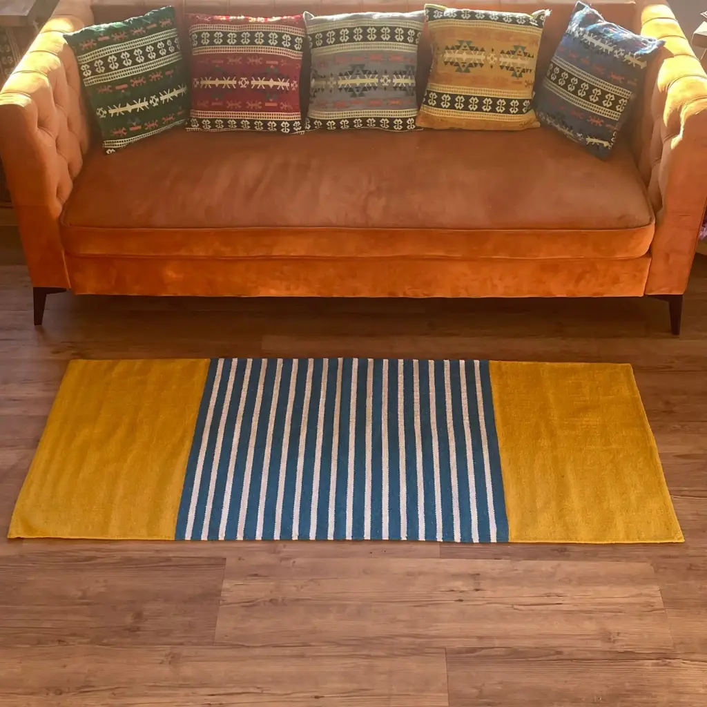 Indian Cotton Rug – 70x170cm – Yellow/ Blue | www.artisangoods.co.uk 4