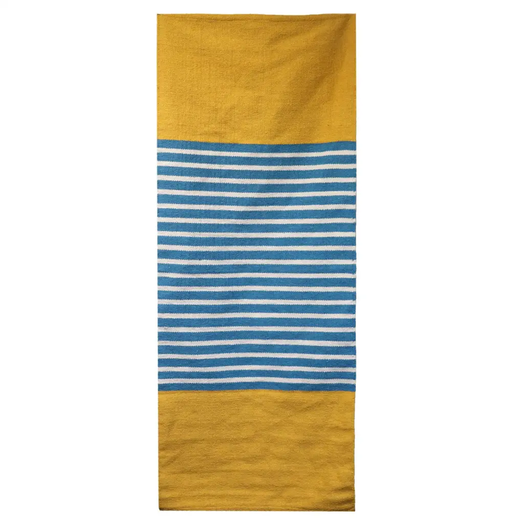 Indian Cotton Rug – 70x170cm – Yellow/ Blue | www.artisangoods.co.uk 2
